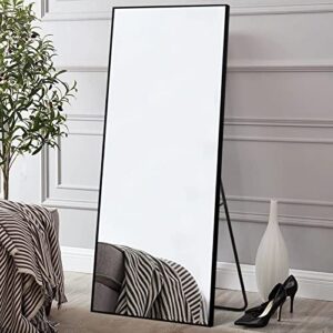 miruo full length mirror, 64″ x 21″ aluminum alloy frame floor mirror with stand, large bedroom mirror, free standing or wall mounted or leaning against wall, black