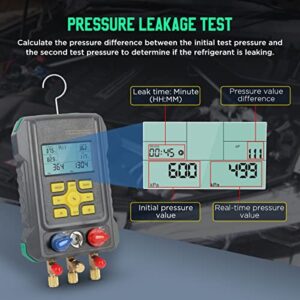 HVAC Gauges 93 Refrigerant Detection Digital Manifold Gauge Set HVAC Pressure&Temp Test HVAC Manifold Upgraded Ball Valve Digital Refrigerant Gauges with 3.5" LCD Display, Refrigerant Hoses,Temp Clips