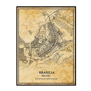 tanokcrs brasilia brazil wall art vintage print poster map artwork travel souvenir gift home decor 16×20 inches unframed