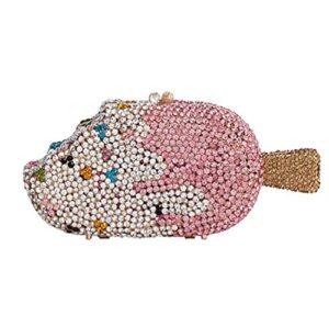 umren women cute ice cream shaped evening clutch rhinestone crystal bag crossbody purse wedding party cocktail handbag peach