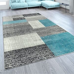 paco home designer area rug modern checked pattern mottled in light blue grey white, size: 2′ x 3’3″