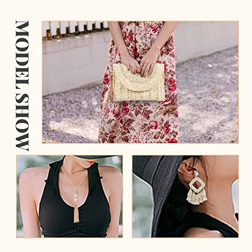 Oweisong Straw Clutch Purses for Women Summer Woven Beach Envelope Handbag Shoulder Crossbody Bag Bohemia Rattan Earrings