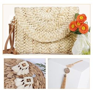 Oweisong Straw Clutch Purses for Women Summer Woven Beach Envelope Handbag Shoulder Crossbody Bag Bohemia Rattan Earrings