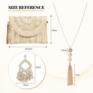 Oweisong Straw Clutch Purses for Women Summer Woven Beach Envelope Handbag Shoulder Crossbody Bag Bohemia Rattan Earrings