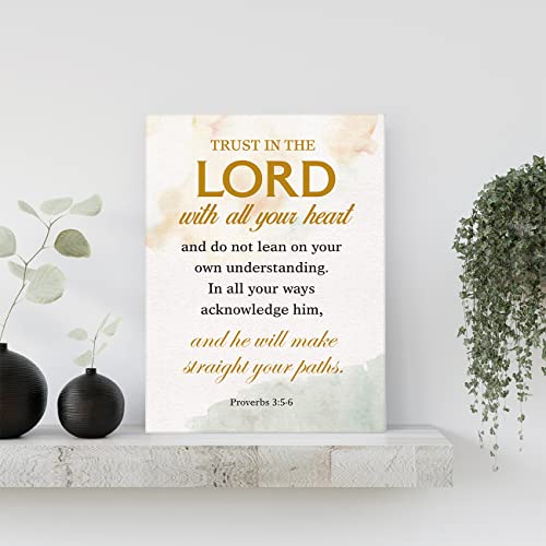 YeleY Inspirational Bible Verse Print Proverbs 3:5-6 Trust in the Lord with All Your Heart Paintings Canvas Wall Art Poster Artwork Ready to Hang Christian Home Office Decor