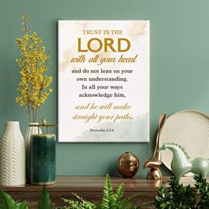 YeleY Inspirational Bible Verse Print Proverbs 3:5-6 Trust in the Lord with All Your Heart Paintings Canvas Wall Art Poster Artwork Ready to Hang Christian Home Office Decor