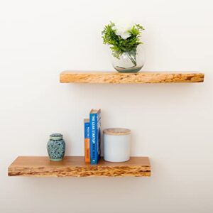 VINTAYARD Rustic Wood Floating Shelves, Live Edge Wooden Shelf for Farmhouse Wall Decor, Set of 2 Shelves Made from American Wood, Hand Finished and Sealed (Cedar, 24 inches Long)