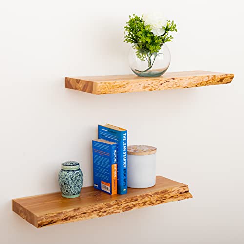 VINTAYARD Rustic Wood Floating Shelves, Live Edge Wooden Shelf for Farmhouse Wall Decor, Set of 2 Shelves Made from American Wood, Hand Finished and Sealed (Cedar, 24 inches Long)