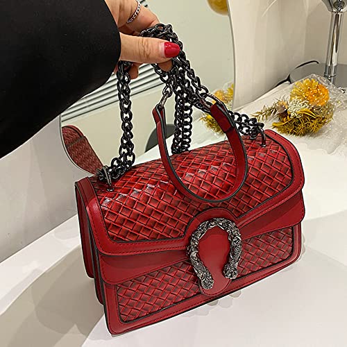 Movefad Women Crossbody Shoulder Bag Trendy Weave Leather Square Tote Metal Chain Satchel Wallet Handbag