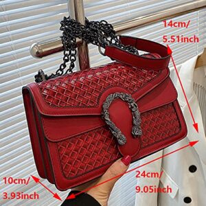 Movefad Women Crossbody Shoulder Bag Trendy Weave Leather Square Tote Metal Chain Satchel Wallet Handbag