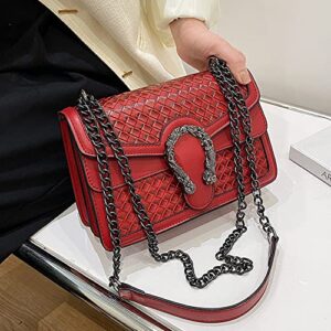 Movefad Women Crossbody Shoulder Bag Trendy Weave Leather Square Tote Metal Chain Satchel Wallet Handbag