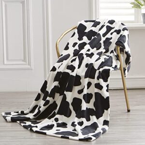 mast doo large cow print fleece throw blanket, fluffy black and white aesthetic bed blanket cow bedroom decor suitable for all season 60×80 inch