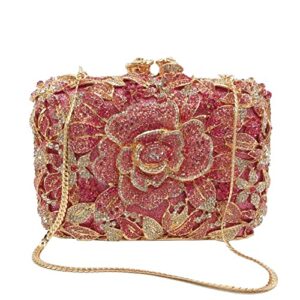 debimy elegant flower evening clutch bag wedding party rhinestone evening bags for women cocktail party handbag purse pink
