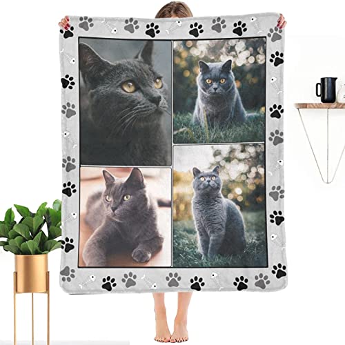 SHIYEL Custom Blanket with Photos for Cat Mom Ever, Personalized Picture Throw Blankets for Mother Friends, Customizable Blanket for Family Pets Gifts for Women Souvenirs, 4 Photos Collage Made In USA