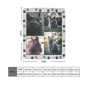 SHIYEL Custom Blanket with Photos for Cat Mom Ever, Personalized Picture Throw Blankets for Mother Friends, Customizable Blanket for Family Pets Gifts for Women Souvenirs, 4 Photos Collage Made In USA