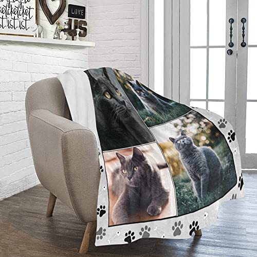 SHIYEL Custom Blanket with Photos for Cat Mom Ever, Personalized Picture Throw Blankets for Mother Friends, Customizable Blanket for Family Pets Gifts for Women Souvenirs, 4 Photos Collage Made In USA