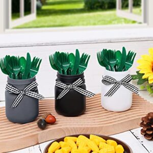 Nefelibata Farmhouse Mini Mason Jar Decor for Tiered Tray with Artificial Eucalyptus Leaves Small Floral Arrangement Rustic Faux Plants for Home Kitchen Office Desk Black White Small Greenery Set of 3