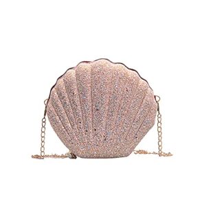 louznse women glitter sequin seashell shoulder bag cross-body chain strap mermaid evening clutch purse handbag for girls