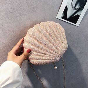 louznse Women Glitter Sequin Seashell Shoulder Bag Cross-body Chain Strap Mermaid Evening Clutch Purse Handbag for Girls