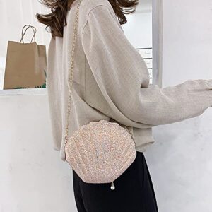 louznse Women Glitter Sequin Seashell Shoulder Bag Cross-body Chain Strap Mermaid Evening Clutch Purse Handbag for Girls