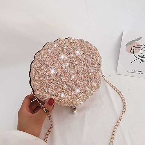 louznse Women Glitter Sequin Seashell Shoulder Bag Cross-body Chain Strap Mermaid Evening Clutch Purse Handbag for Girls