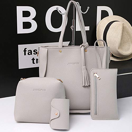 Handbags for Women 4pcs 2022 Fashion Tote Bags Shoulder Bag Wallet Card Holder Set Bag Handle Satchel Purse for Women, Gold