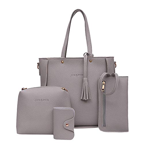 Handbags for Women 4pcs 2022 Fashion Tote Bags Shoulder Bag Wallet Card Holder Set Bag Handle Satchel Purse for Women, Gold