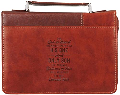 Personalized Custom Bible Cover for Men Two-Tone Brown John 3:16 Faux Leather Christian Gift for Father, Brother, Son, Grandpa, Grandson Laser Engraved Imprinting Your Text Name (Large)