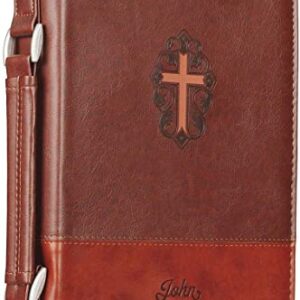 Personalized Custom Bible Cover for Men Two-Tone Brown John 3:16 Faux Leather Christian Gift for Father, Brother, Son, Grandpa, Grandson Laser Engraved Imprinting Your Text Name (Large)