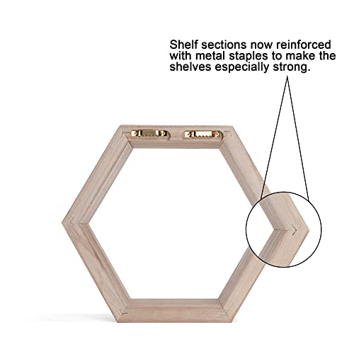 Bettabode Set of 3 Hexagon Shelves – Wood Honeycomb Shelves, Wall Decor for Living Room, Bedroom – Modern Wall Mount Hexagon Floating Shelves – Floating Hexagon Shelves with Photo Frame