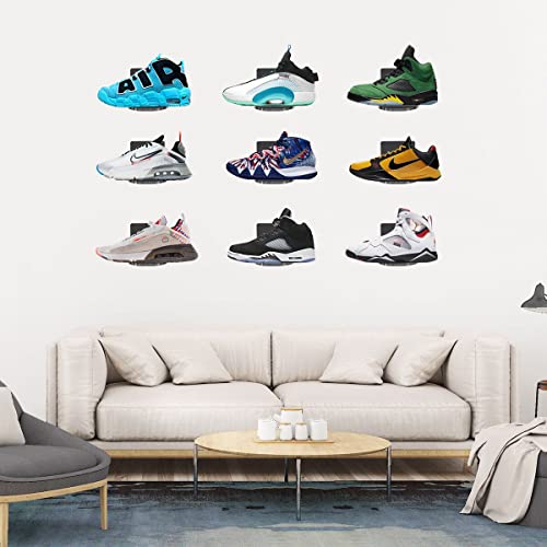 6 pack Black Wall Mounted Floating Sneaker Shelves for Displaying shops, collectibles and exhibitions etc. for a variety of footwear or small and light items