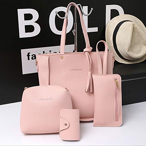 Handbags for Women 4pcs 2022 Fashion Tote Bags Shoulder Bag Wallet Card Holder Set Bag Handle Satchel Purse for Women, Gold