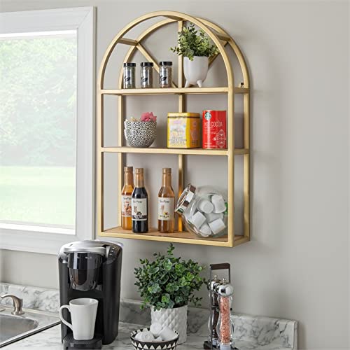 Powell Furniture Linon Penelope Metal and Wood Wall Shelves in Gold and Natural