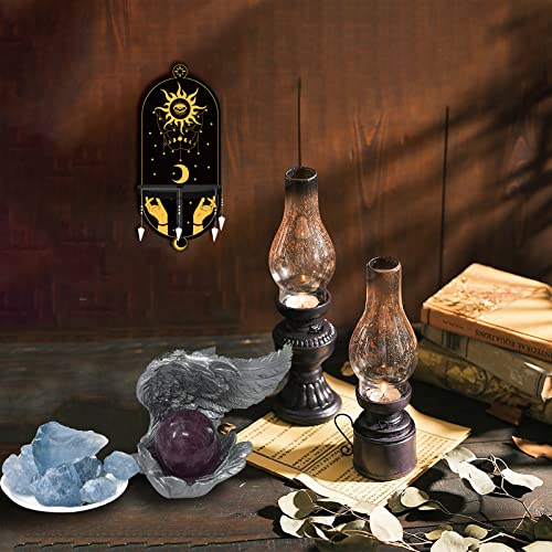 CREATCABIN 1Pc Small Crystal Shelf Display Moon and Stars Wooden Crystal Holder Magical Witch Stuff Boho Rustic Altar Shelf for Hanging Crystals Stone Necklace Witchy Room Wall Decor 3.03 x 7.01inch