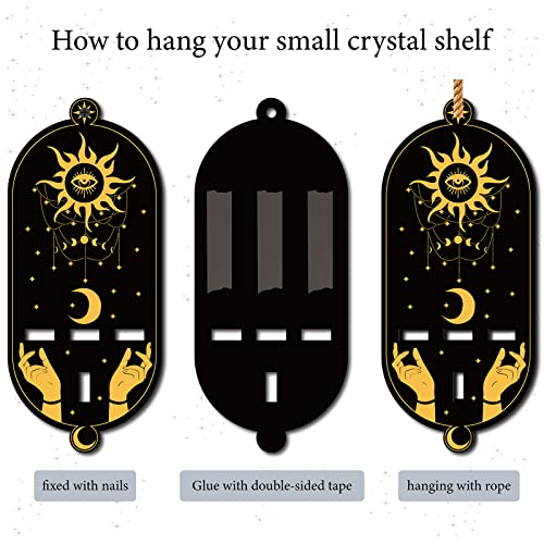 CREATCABIN 1Pc Small Crystal Shelf Display Moon and Stars Wooden Crystal Holder Magical Witch Stuff Boho Rustic Altar Shelf for Hanging Crystals Stone Necklace Witchy Room Wall Decor 3.03 x 7.01inch