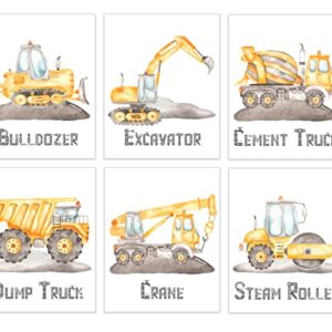 Construction Trucks Art Prints for Boys Bedroom - Kids Playroom Wall Decor - Big Vehicle Posters - Toddler Truck Pictures - Set of 6-8x10 - UNFRAMED (Watercolor Construction Trucks)