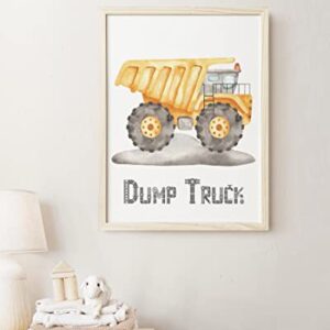 Construction Trucks Art Prints for Boys Bedroom - Kids Playroom Wall Decor - Big Vehicle Posters - Toddler Truck Pictures - Set of 6-8x10 - UNFRAMED (Watercolor Construction Trucks)