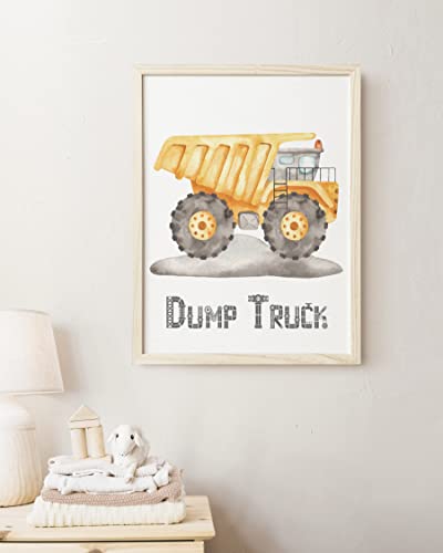 Construction Trucks Art Prints for Boys Bedroom - Kids Playroom Wall Decor - Big Vehicle Posters - Toddler Truck Pictures - Set of 6-8x10 - UNFRAMED (Watercolor Construction Trucks)