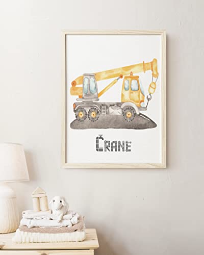 Construction Trucks Art Prints for Boys Bedroom - Kids Playroom Wall Decor - Big Vehicle Posters - Toddler Truck Pictures - Set of 6-8x10 - UNFRAMED (Watercolor Construction Trucks)