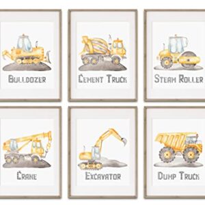 Construction Trucks Art Prints for Boys Bedroom - Kids Playroom Wall Decor - Big Vehicle Posters - Toddler Truck Pictures - Set of 6-8x10 - UNFRAMED (Watercolor Construction Trucks)