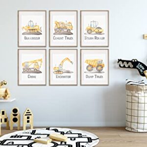 Construction Trucks Art Prints for Boys Bedroom - Kids Playroom Wall Decor - Big Vehicle Posters - Toddler Truck Pictures - Set of 6-8x10 - UNFRAMED (Watercolor Construction Trucks)