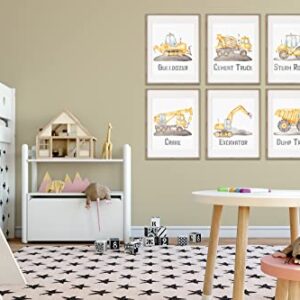 Construction Trucks Art Prints for Boys Bedroom - Kids Playroom Wall Decor - Big Vehicle Posters - Toddler Truck Pictures - Set of 6-8x10 - UNFRAMED (Watercolor Construction Trucks)