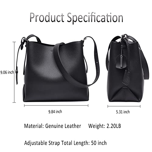 Hobo Bags for Women, Black Leather Shoulder Purse Ladies Designer Crossbody Bucket Handbags