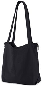 women corduroy tote bag zipper canvas shoulder handbags girl school large purse with pocket black