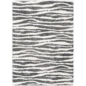 well woven fedor dark grey super thick & soft zebra print area rug 5×7 (5’3″ x 7’3″)