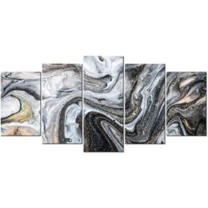 abstract canvas wall art, black and gold office wall decor 5 piece set 60″w x 32″h, large modern minimalist grey fluid marble texture pictures painting artwork for living room bedroom home decorations