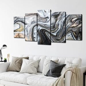 Abstract Canvas Wall Art, Black and Gold Office Wall Decor 5 Piece Set 60"W x 32"H, Large Modern Minimalist Grey Fluid Marble Texture Pictures Painting Artwork for Living Room Bedroom Home Decorations