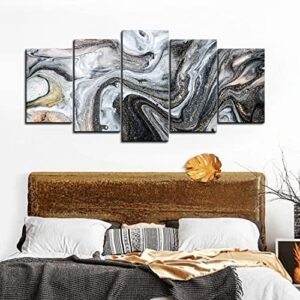 Abstract Canvas Wall Art, Black and Gold Office Wall Decor 5 Piece Set 60"W x 32"H, Large Modern Minimalist Grey Fluid Marble Texture Pictures Painting Artwork for Living Room Bedroom Home Decorations