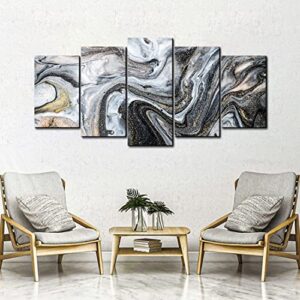 Abstract Canvas Wall Art, Black and Gold Office Wall Decor 5 Piece Set 60"W x 32"H, Large Modern Minimalist Grey Fluid Marble Texture Pictures Painting Artwork for Living Room Bedroom Home Decorations