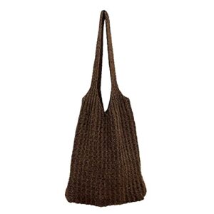 crochet hobo bag shopping bag large capacity hollow woven tote bag knitting handbags(one size,dark coffee)